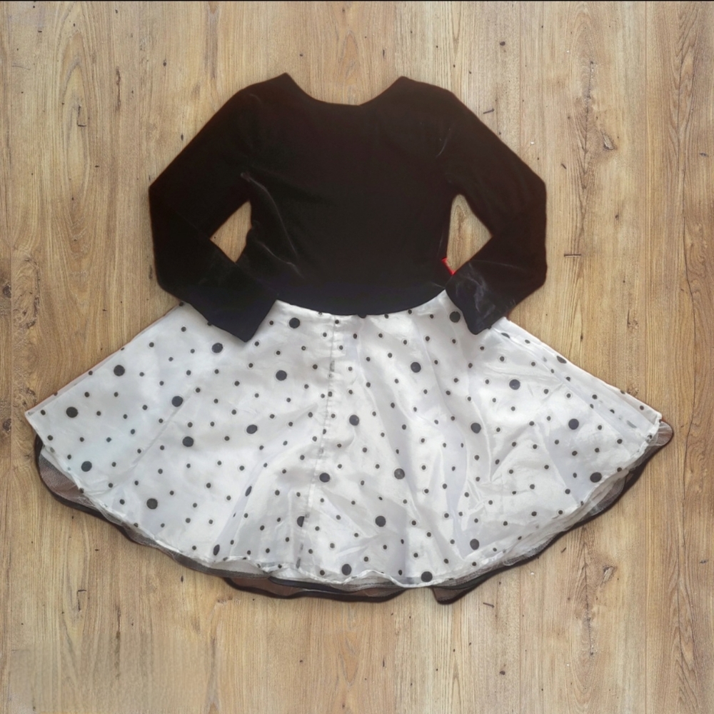 Bonnie Jean Black & White Velvet Puff Dress - Picture 2 of 7